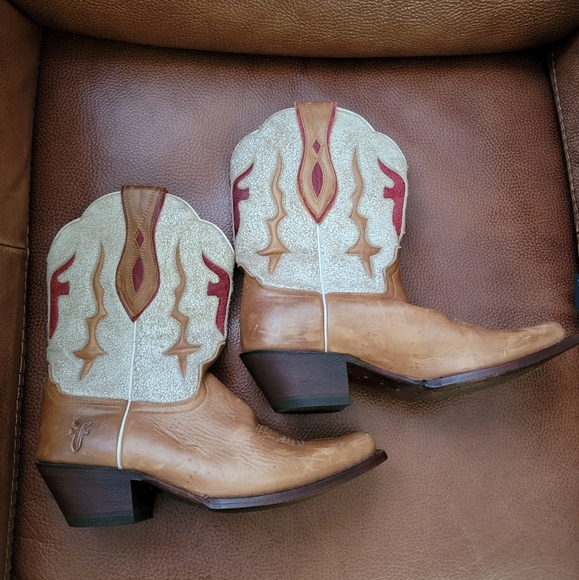 Frye Lilly Tan Brown Leather Cowgirl Western Cowboy Boots, Size 7.5 - Picture 4 of 7